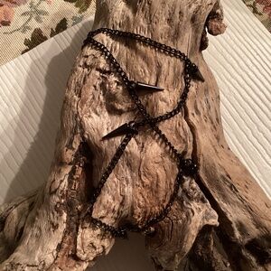 Black Chain Spike Choker Necklace Punk 16”